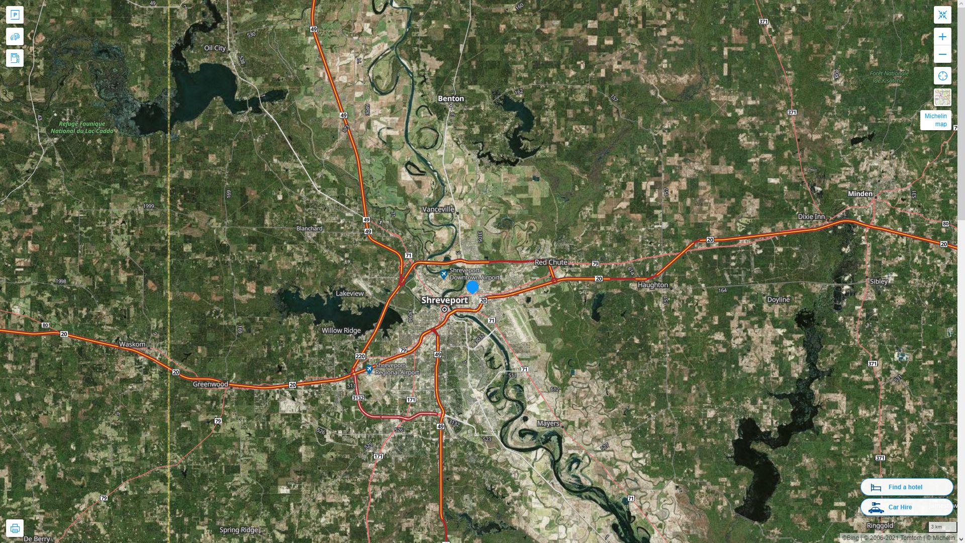Bossier City Louisiana Highway and Road Map with Satellite View